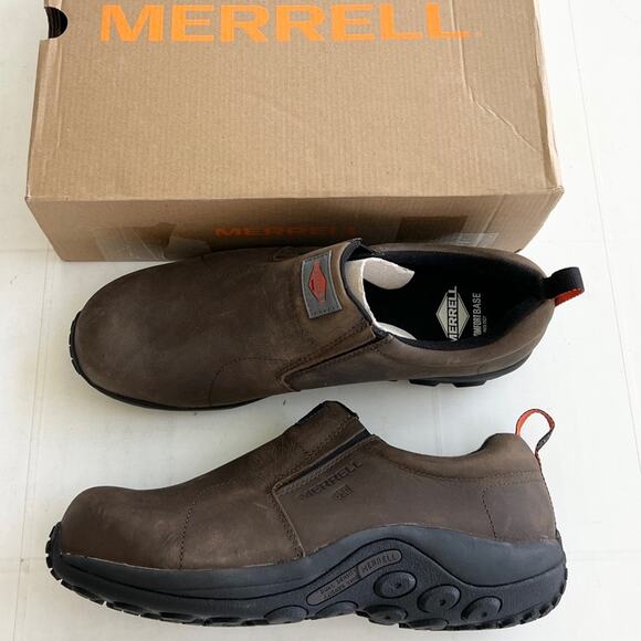 New MERRELL Jungle Moc Leather Comp Toe SD+ Work Shoe Mens SIZE 14 WIDE Espresso - Picture 2 of 10